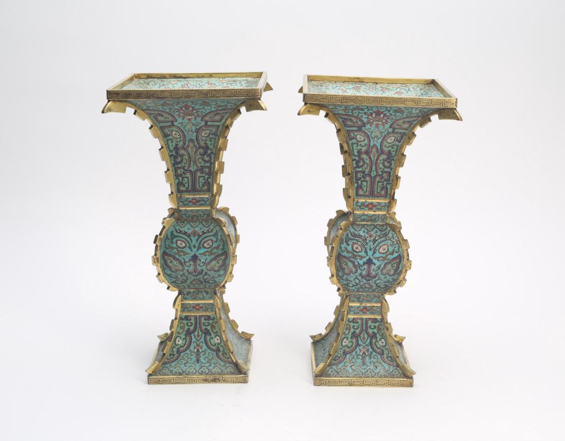 Pair Chinese cloisonne vases, Qianlong mark. (1 of 8)