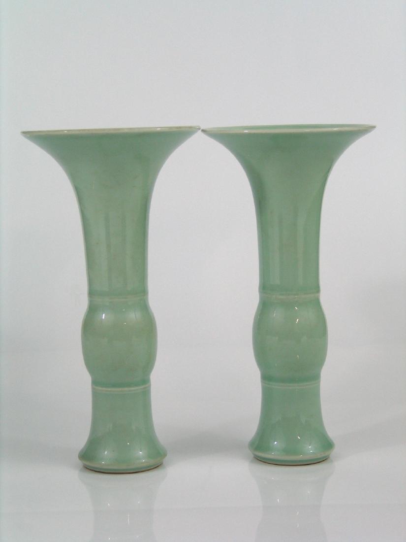 Pair Chinese celadon porcelain vases, Qianlong mark. (1 of 6)