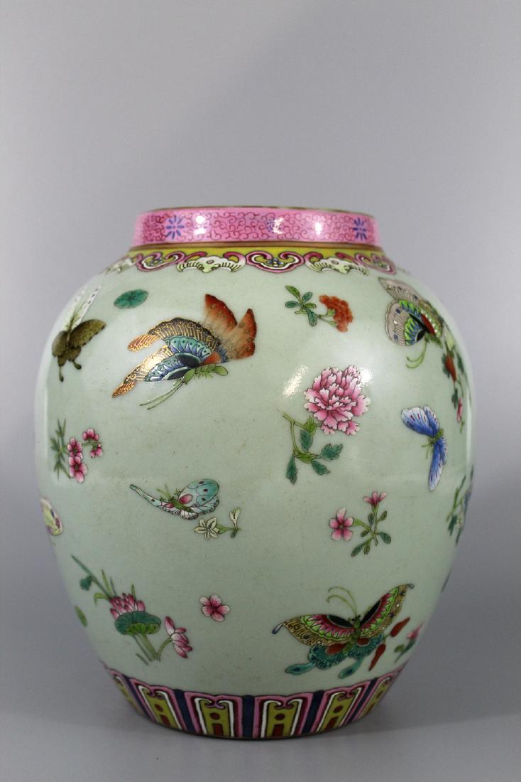 Chinese celadon glaze famille rose porcelain jar, (1 of 5)