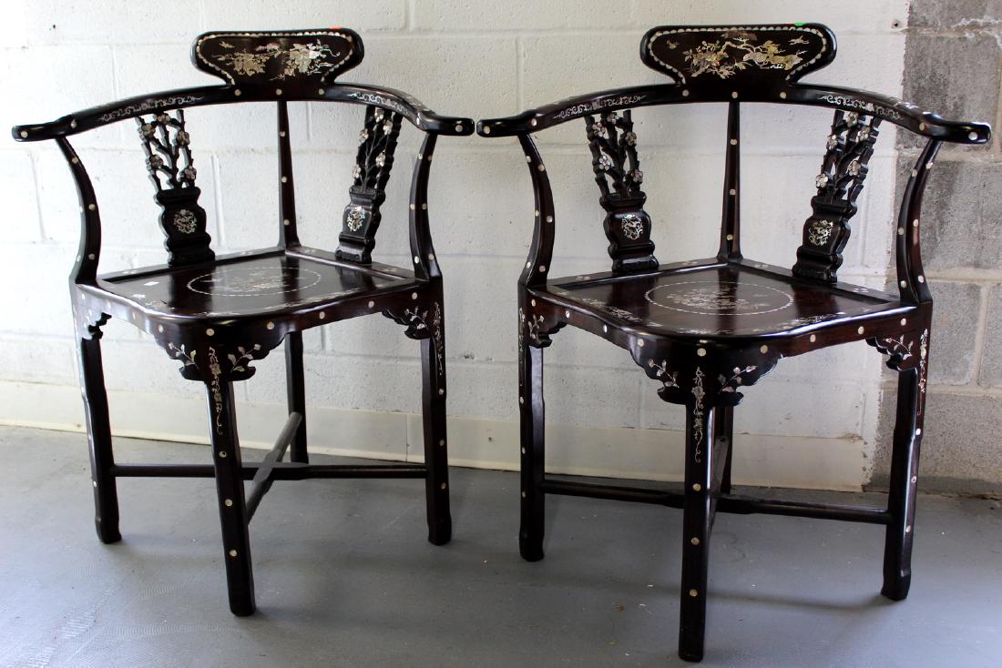 Pair Chinese rosewood arm chairs with mother of pearl (1 of 4)