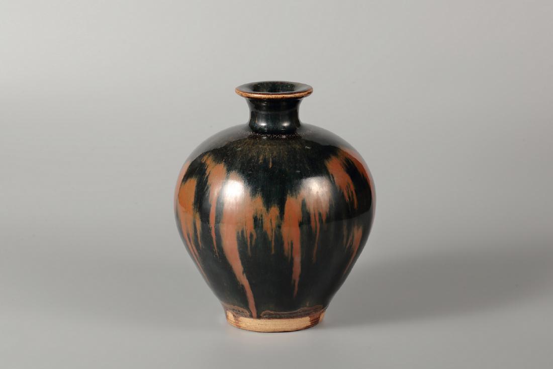Chinese black and brown glazed pottery vase. (1 of 5)