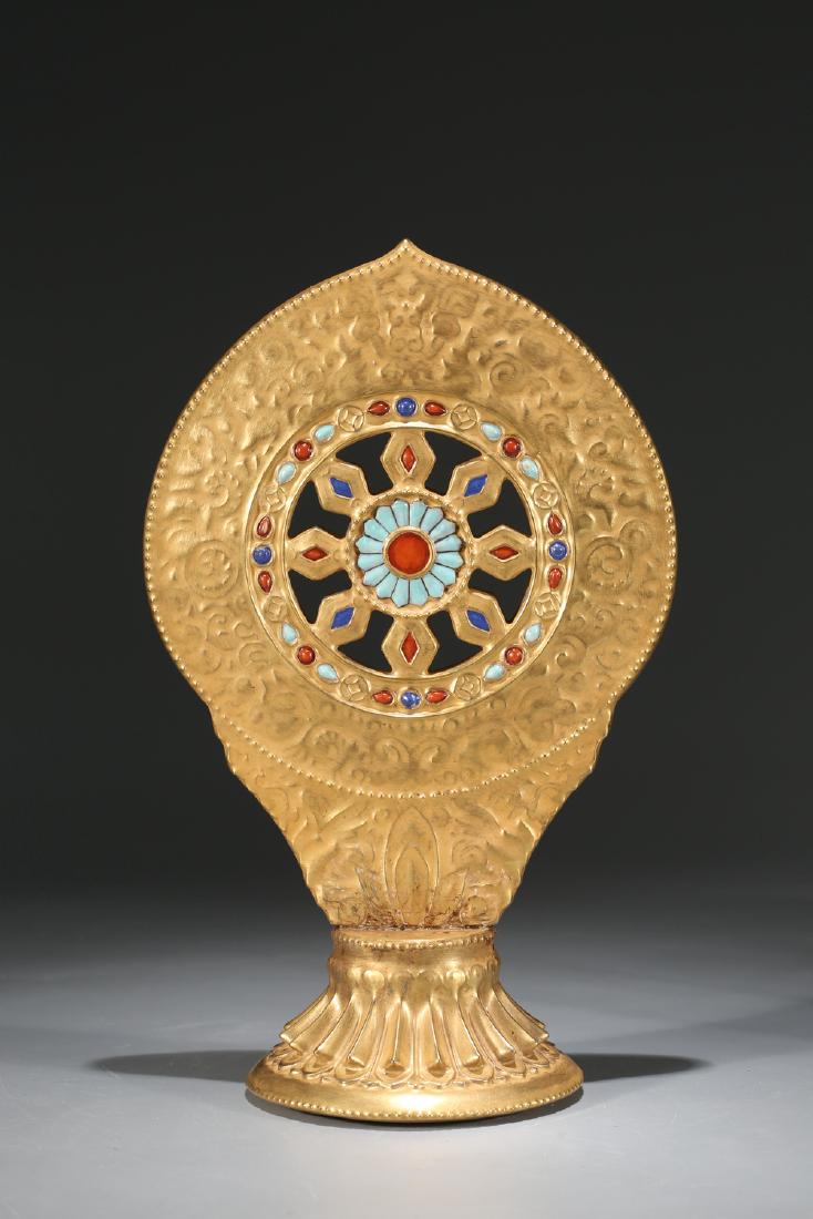 Chinese gilted metal plaque. (1 of 5)