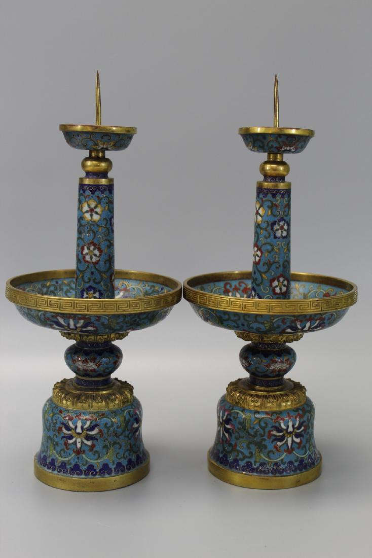 Pair of Chinese cloisonne candle holders, Qianlong (1 of 7)