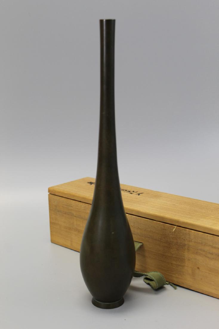 Japanese bronze long neck flower vase. (1 of 4)