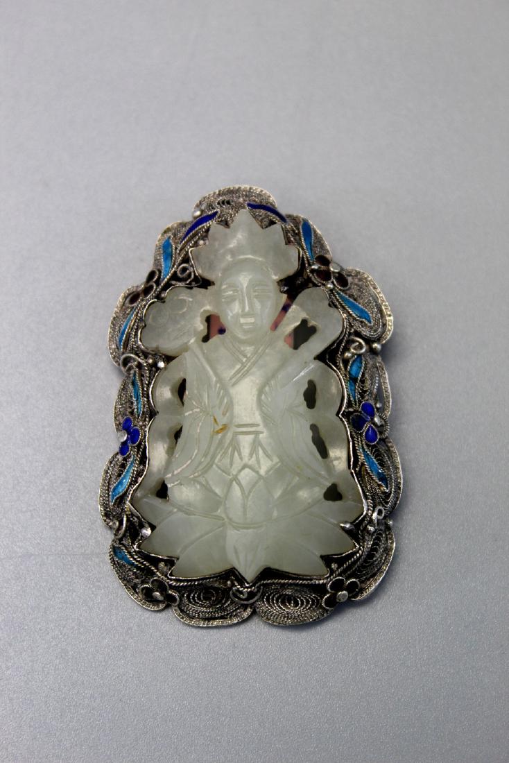 Chinese carved white jade brooch, 19th Century. (1 of 2)