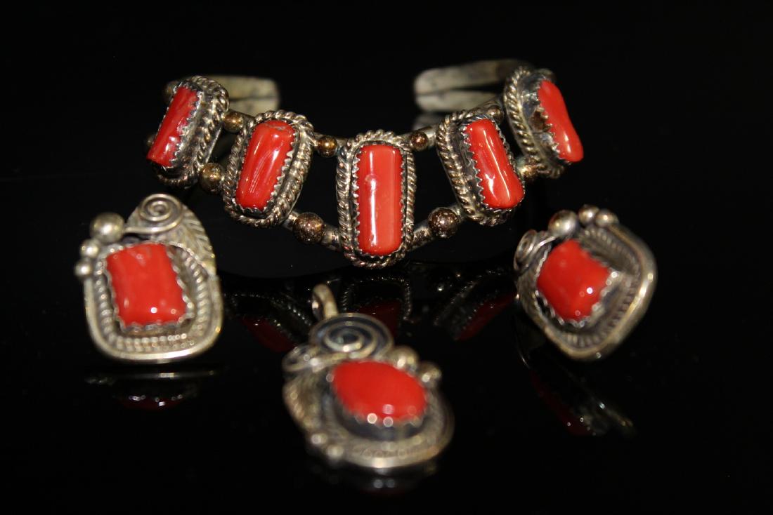 Set of sterling silver and red coral jewelry. (1 of 5)