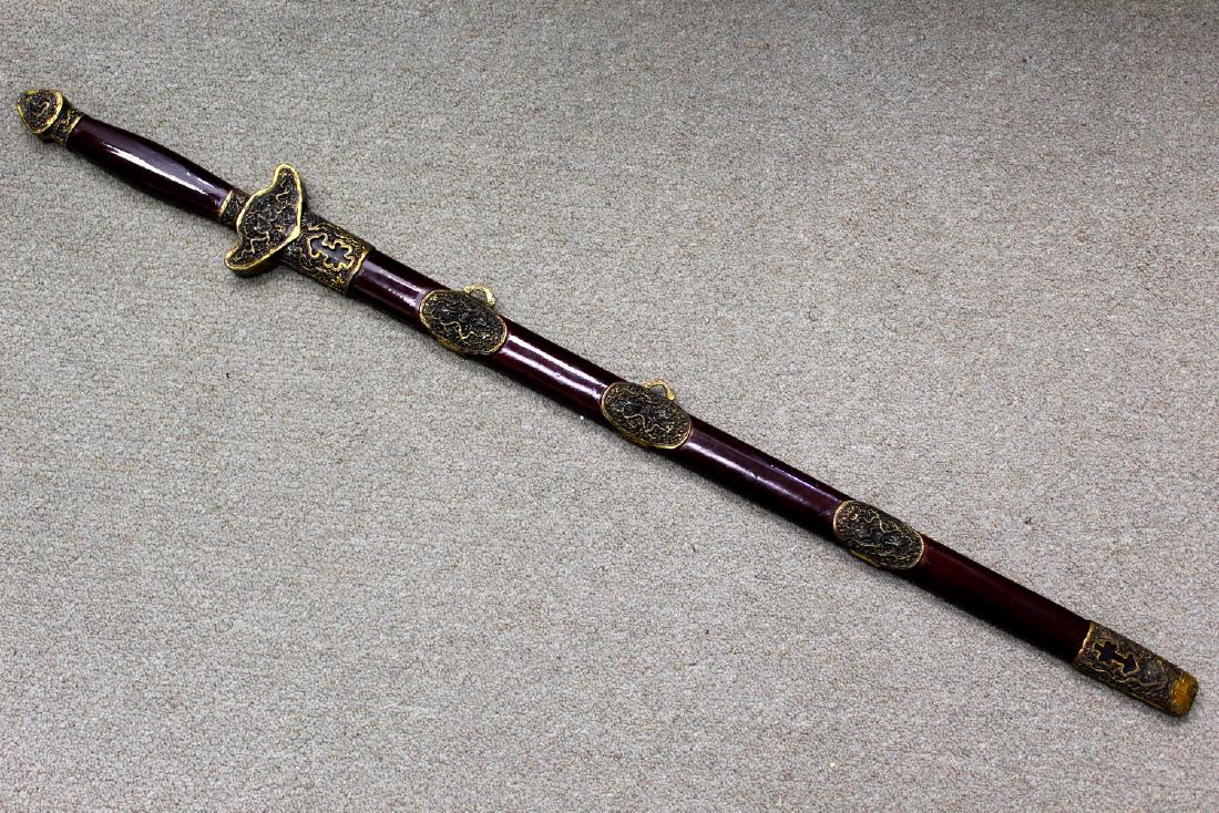 Chinese sword, gilted lacquered wood scabbard. (1 of 6)