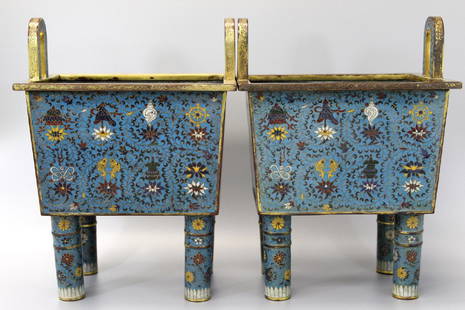 Pair Chinese cloisonne incense burners, Ming mark.: Pair Chinese cloisonne incense burners, Ming mark. Size 19 X 23 cm. Ht 32 cm.