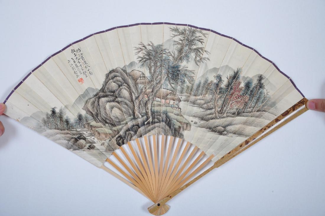 Chinese water color painting on fan, attributed to Zhou (1 of 5)