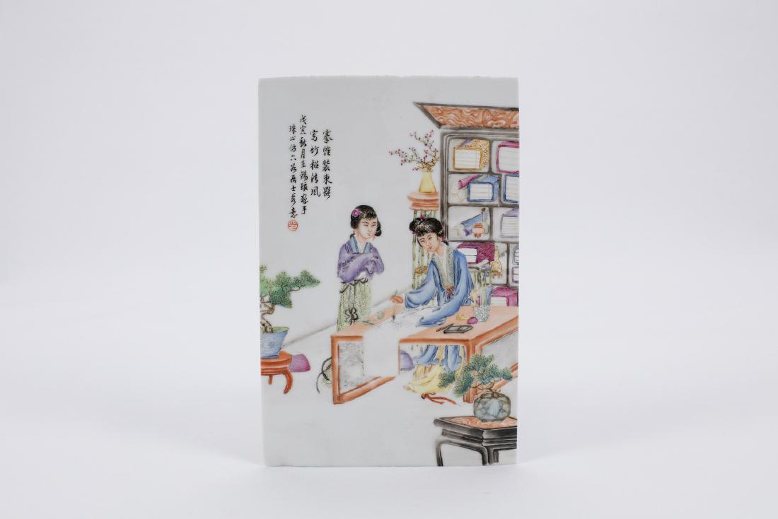 Chinese famille rose porcelain panel. (1 of 6)