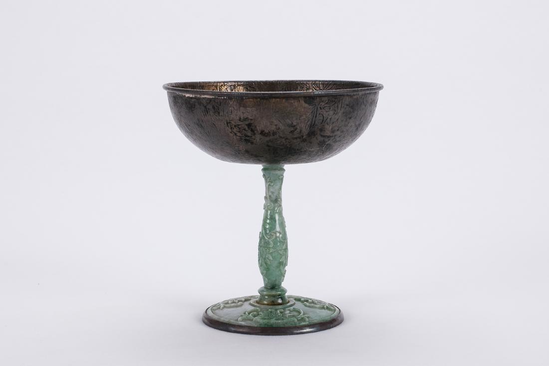 Chinese silver and jade stem cup. (1 of 6)