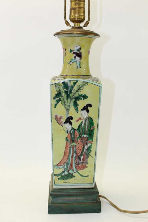 Antique Chinese Famille Verte Porcelain Vase Lamp