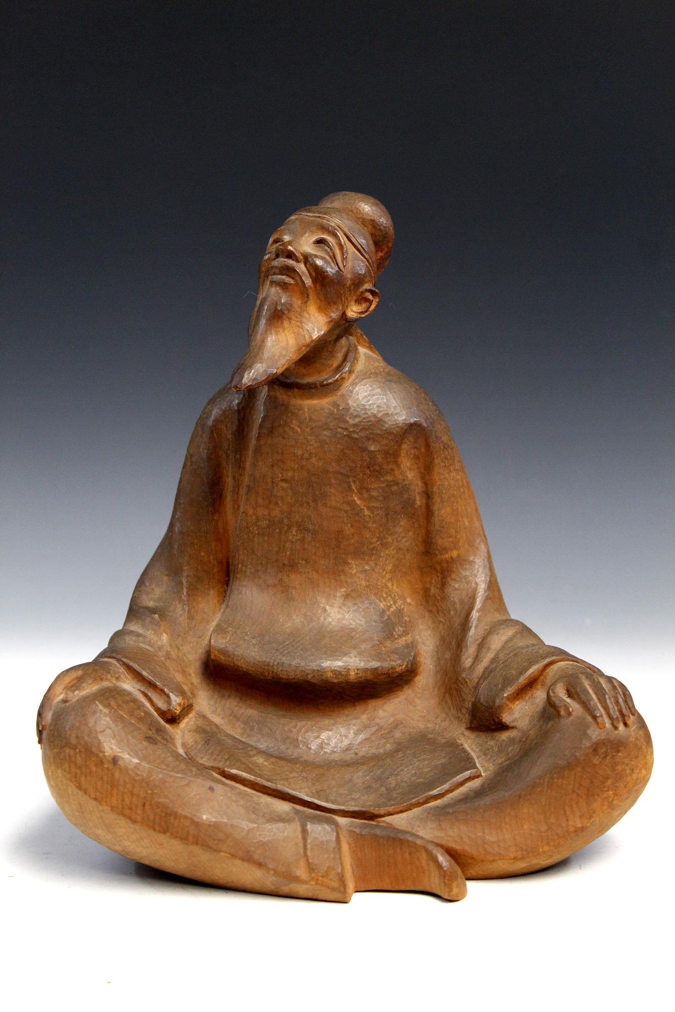 Chinese carved wood statue of a man, mark on the (1 of 5)