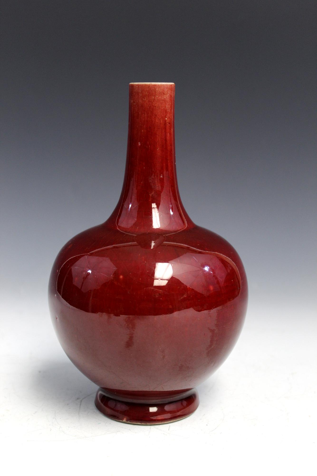 Chinese Antique Ox-blood Glaze Porcelain Vase. 19th: Chinese Antique Ox-blood Glaze Porcelain Vase. 19th Century. H 20 cm.