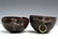 Two Chinese carved peach shaped lacquer brush washers. - 4