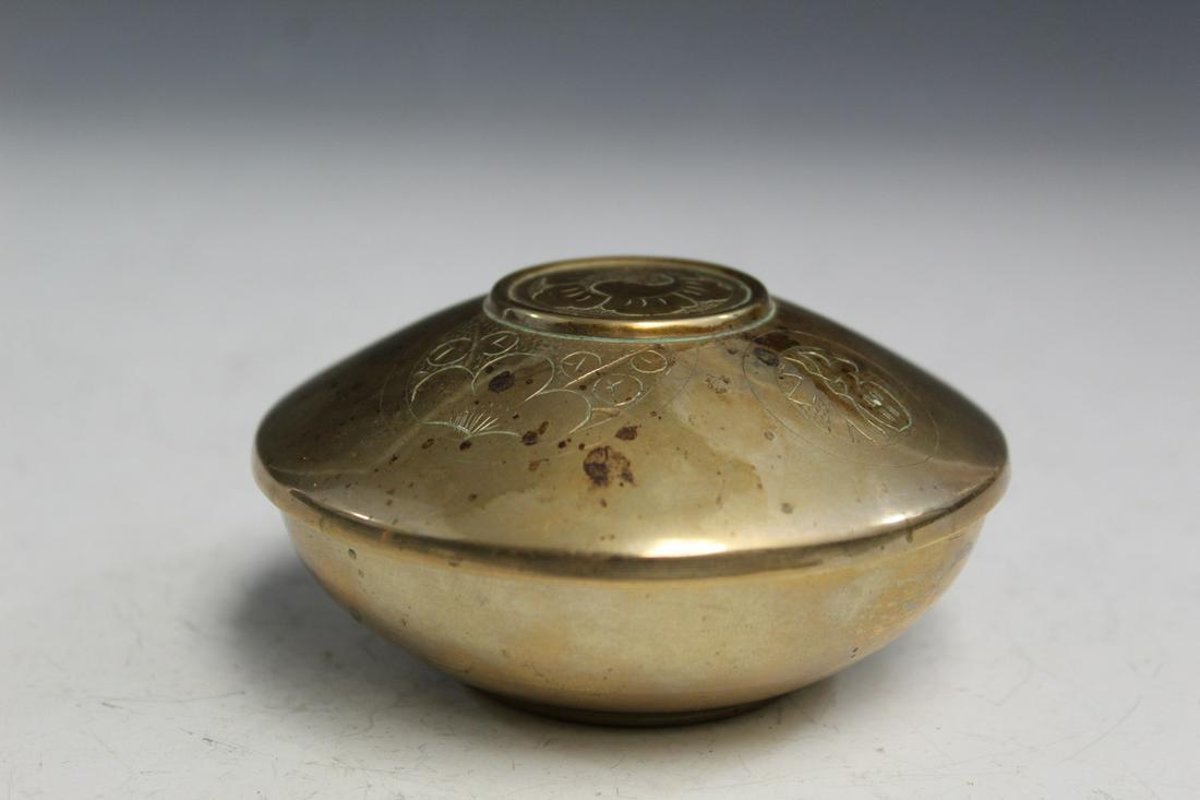 Korean Brass Covered Rice Bowl.: Korean Brass Covered Rice Bowl. Diam 9 cm