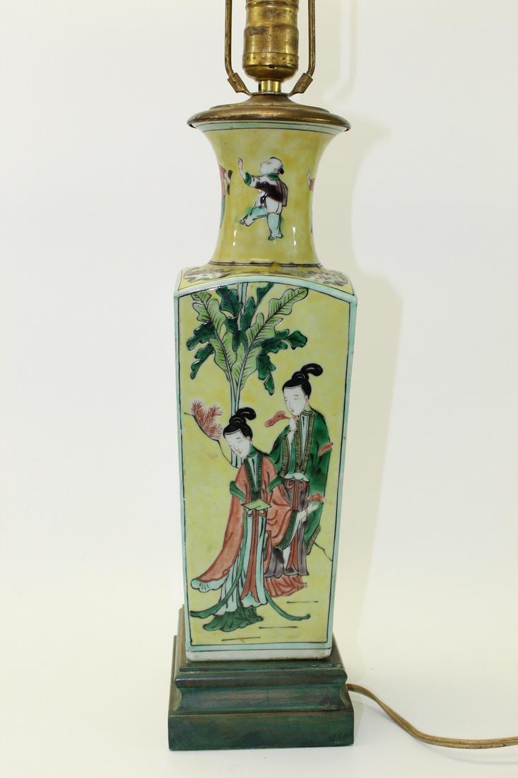 Antique Chinese Famille Verte Porcelain Vase Lamp.: Antique Chinese Famille Verte Porcelain Vase Lamp. H 33 cm. 19th C.