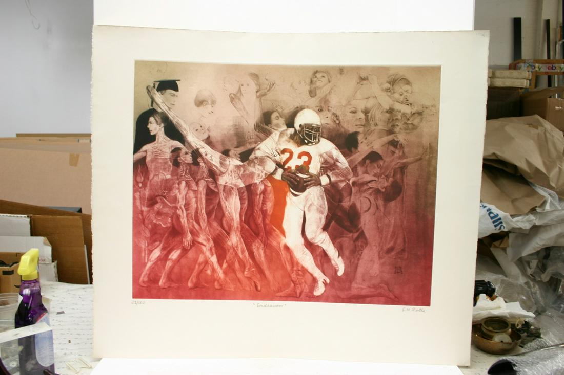 G. H. Rothe Mezzotint etching print limited edition: G. H. Rothe Mezzotint etching print limited edition signed titled "Endeavers". 35" W x 30" H