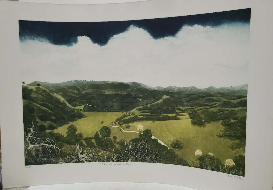 G. H. Rothe Mezzotint print limited edition signed: G. H. Rothe Mezzotint print limited edition signed titled " San Bonancio Valley". 42" W x 30" H