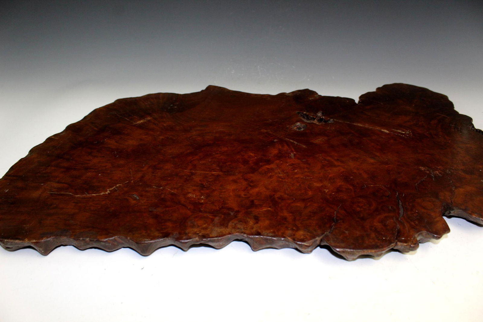 Japanese burlwood tea set tray.: Japanese burlwood tea set tray. Size 67 X 44 cm.