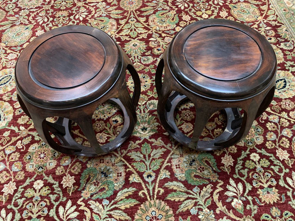 Pair of Asian rosewood stools (1 of 2)