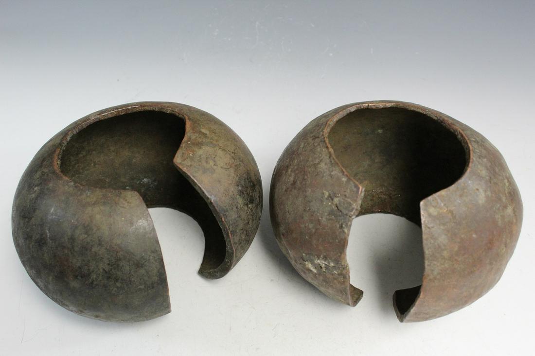 Two Large Antique Heavy Copper Anklets from the Mbole: Two Large Antique Heavy Copper Anklets from the Mbole Tribe of D.R. Congo used for Bride Price and Currency.. Diam 19 and 20 cm.