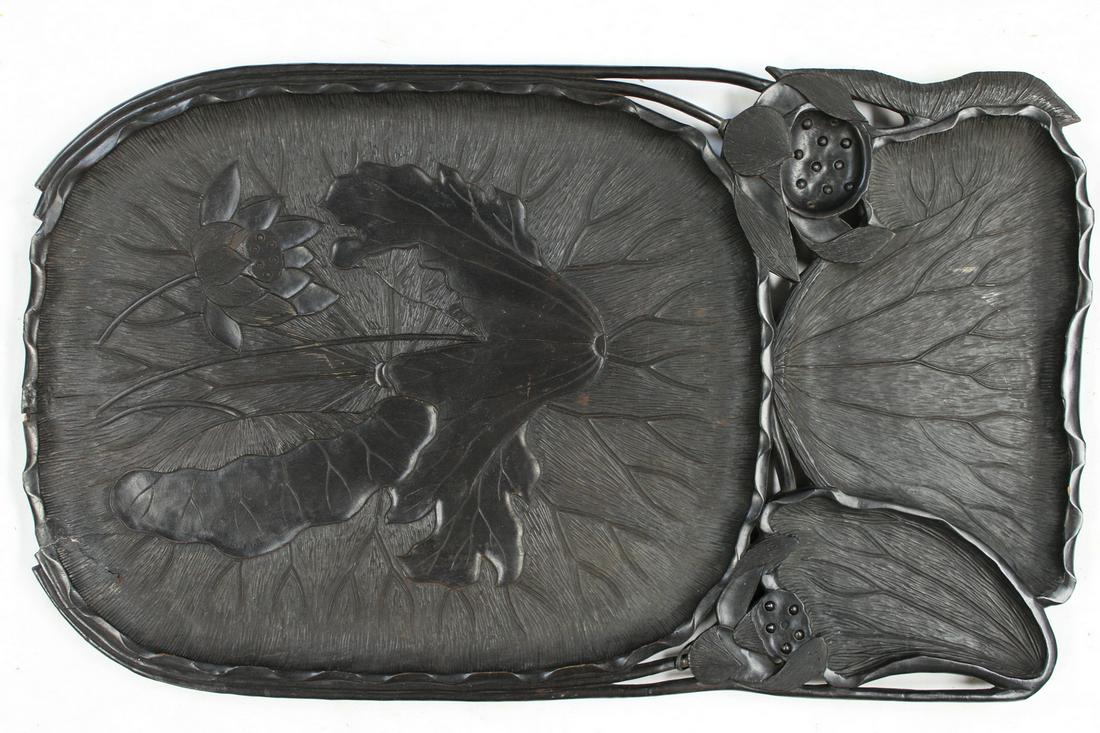 Chinese Carved Dark Wood Tea Tray.: Chinese Carved Dark Wood Tea Tray.. 80x47x3 cm.