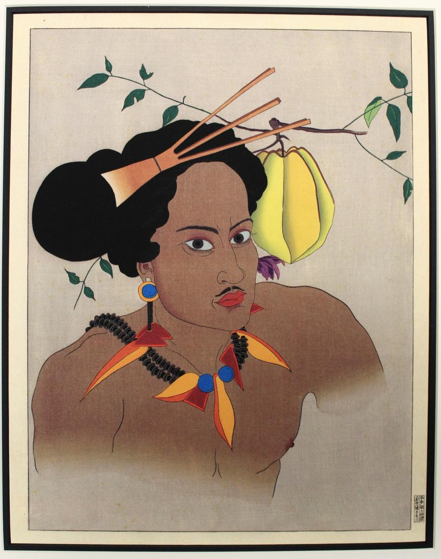 Un Homme de Yap Ouest Carolines, by Paul Jacoulet: Un Homme de Yap Ouest Carolines, by Paul Jacoulet (1896-1960). Modern color print. (Not woodblock) size 30 X 38 cm. frame is not included.