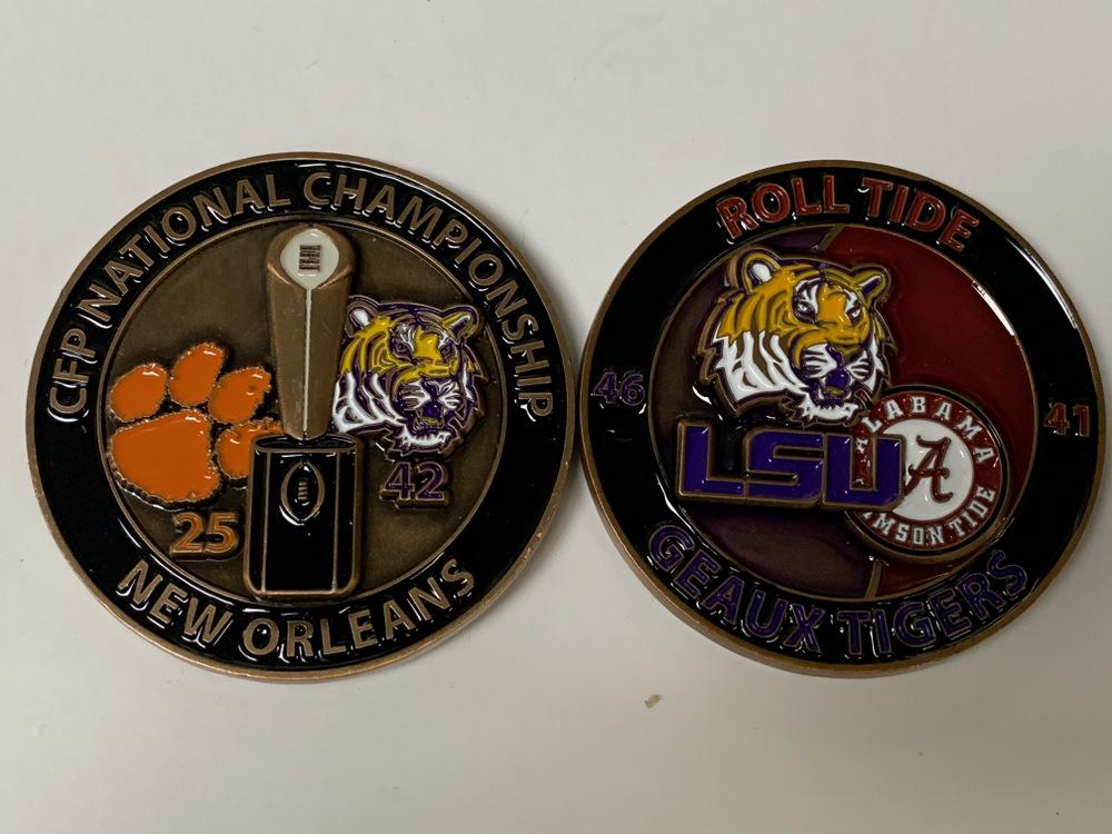 Lot of 2 Challenge coins -USSS Alabama vs. LSU and LSU: Lot of 2 Challenge coins -USSS Alabama vs. LSU and LSU vs. Clemson CFP National Championships .