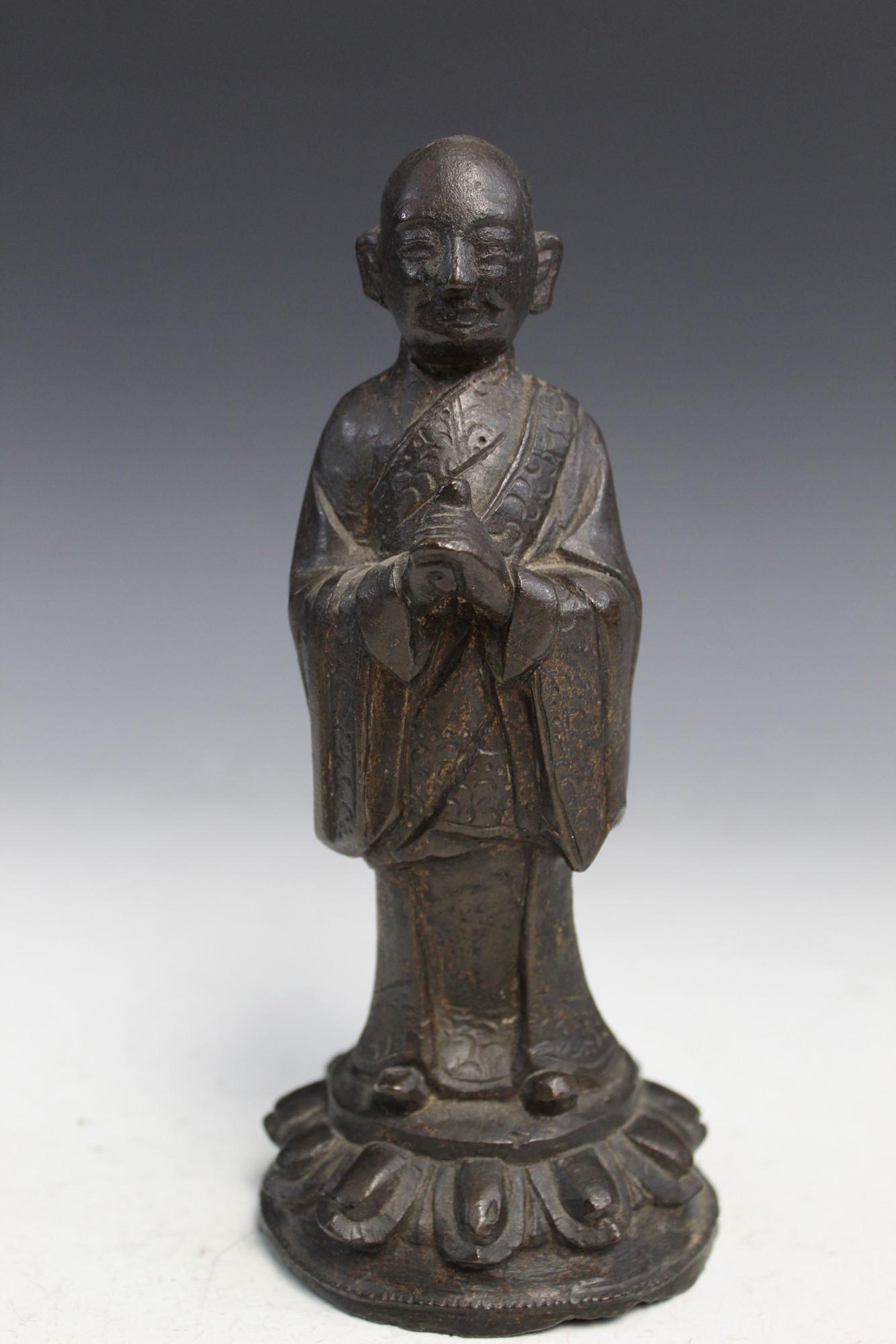 Chinese Antique Bronze Monk Statue: Chinese Antique Bronze Monk Statue. H 17 cm