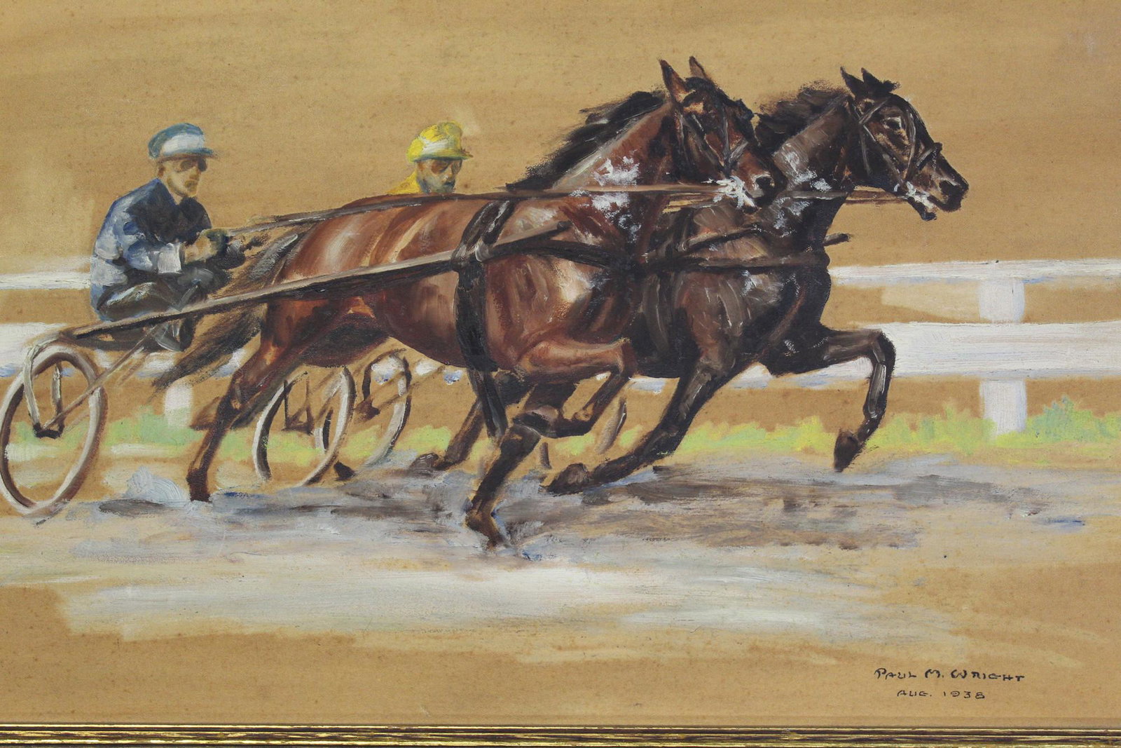 The Race, Paul M. Wright (Columbia, Missouri), oil: The Race, Paul M. Wright (Columbia, Missouri), oil painting on paper.. 33x21 cm