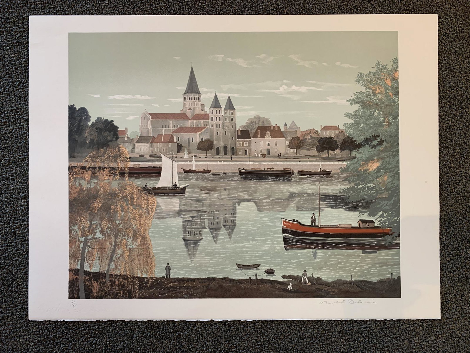 Michel Delacroix "L'abbaye de Paray le Monial" signed: Michel Delacroix "L'abbaye de Paray le Monial" signed limited edition lithograph. Paper size: 22" x 29.75"