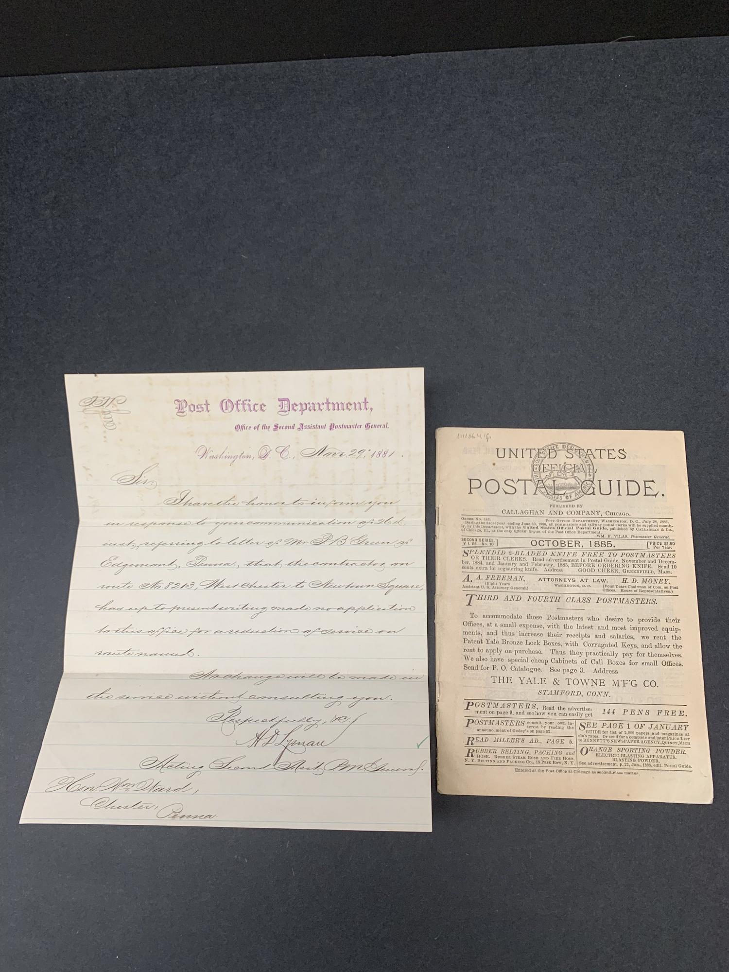 Letter and Booklet- Post Office Department: Letter and Booklet- Post Office Department.