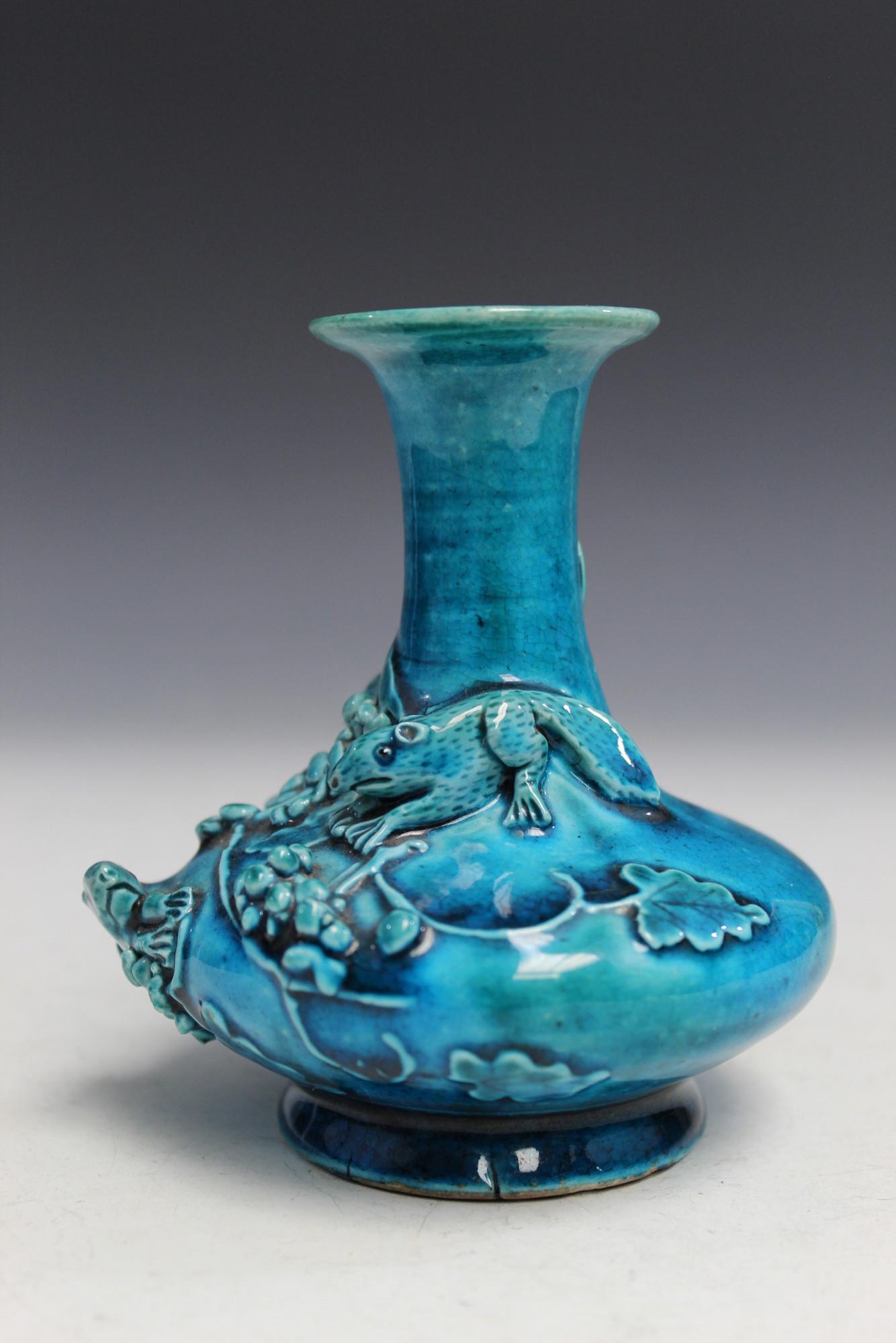 Chinese turquoise glaze porcelain vase with squirrel (1 of 5)