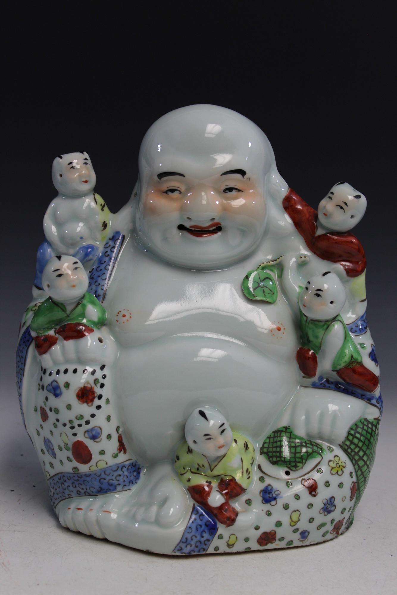 Chinese famille rose porcelain statue of a laughing (1 of 6)