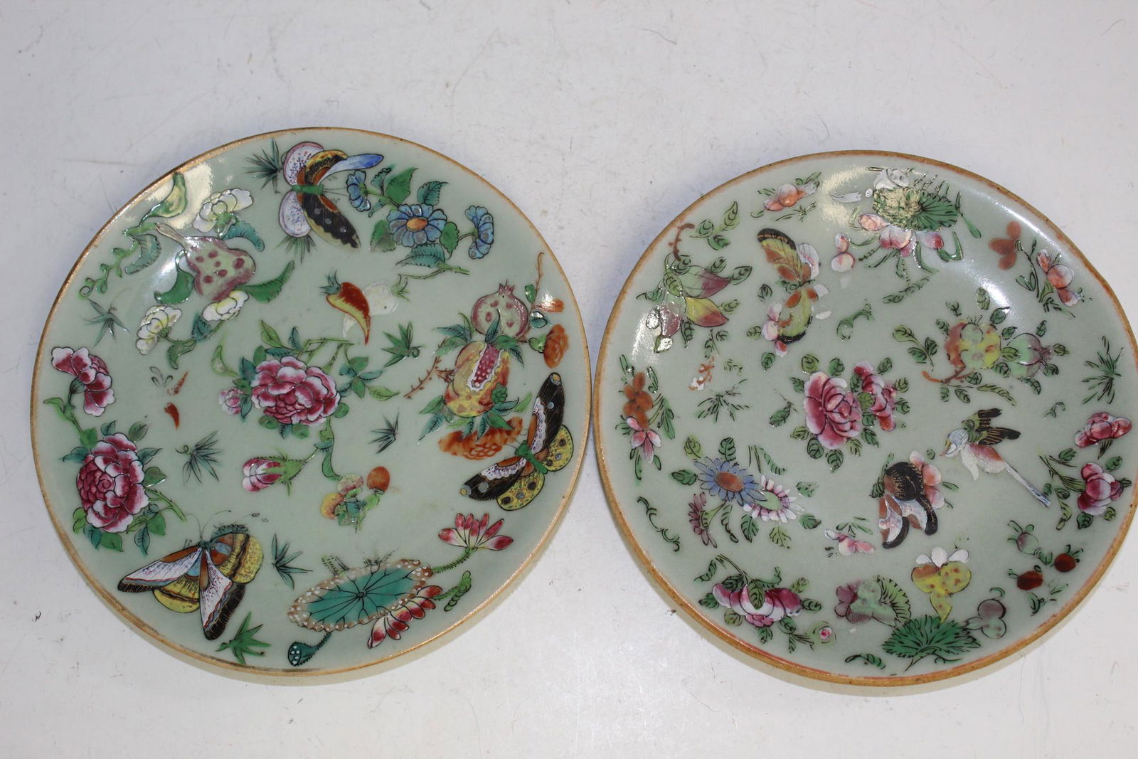 Two Chinese Celadon Famille Rose Porcelain Dishes (1 of 5)