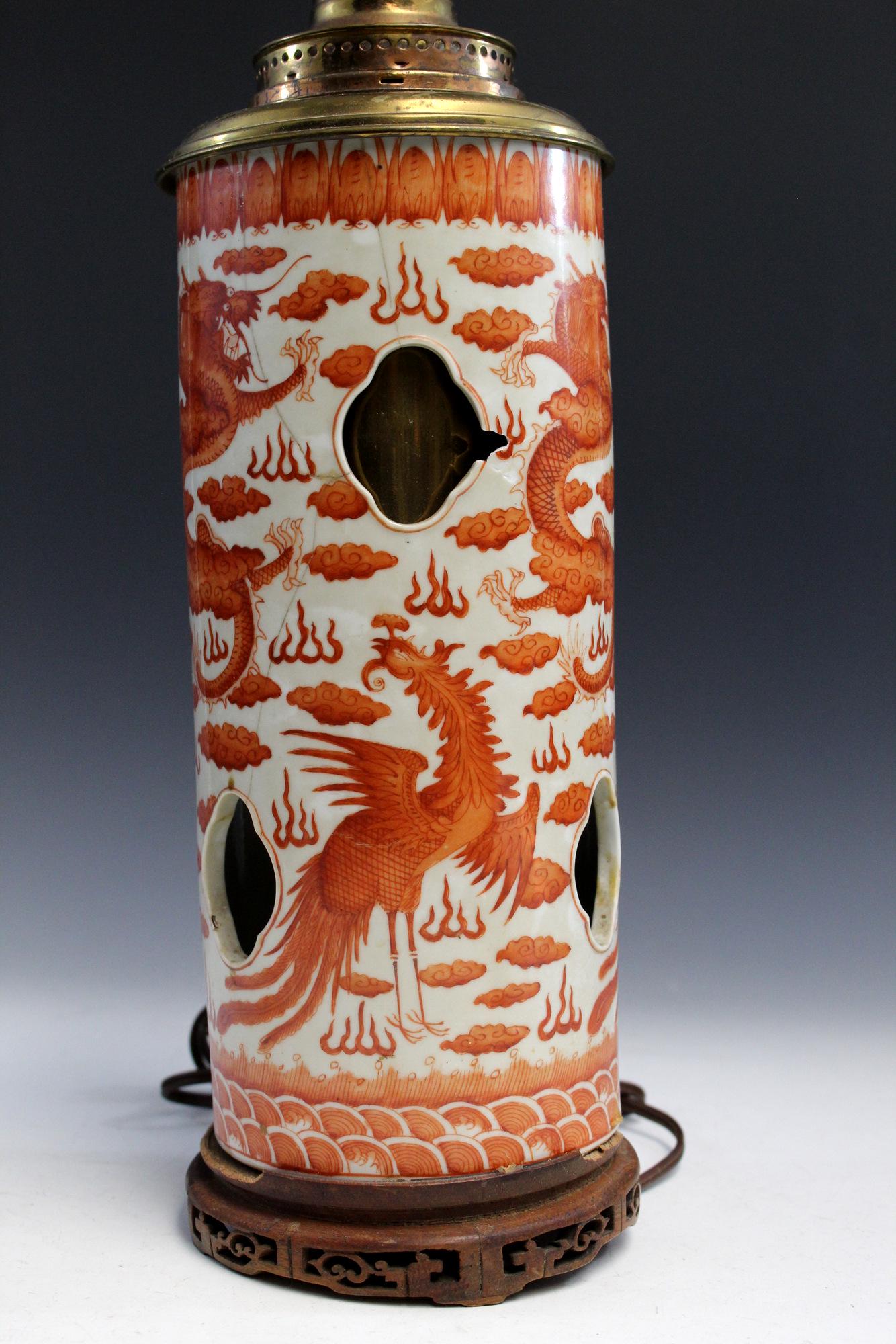 Chinese iron red porcelain vase, made into a lamp. (1 of 7)