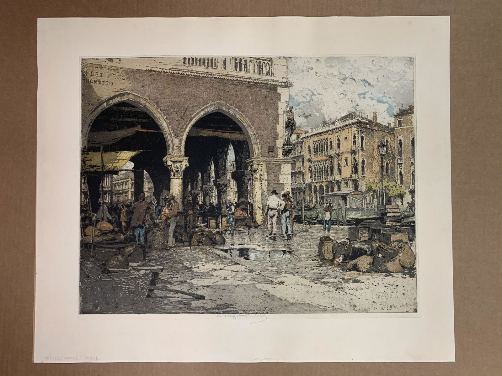 Luigi Kasimir etching- "Venice Market Place" (1 of 2)
