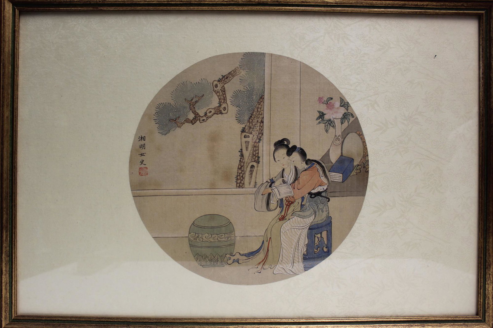 Chinese Circular Watercolor Fan Painting of Two (1 of 3)