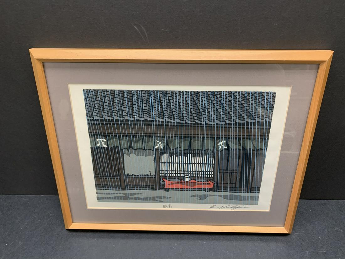 Framed Japanese woodblock print - Katsuyuki Nishijima (1 of 2)