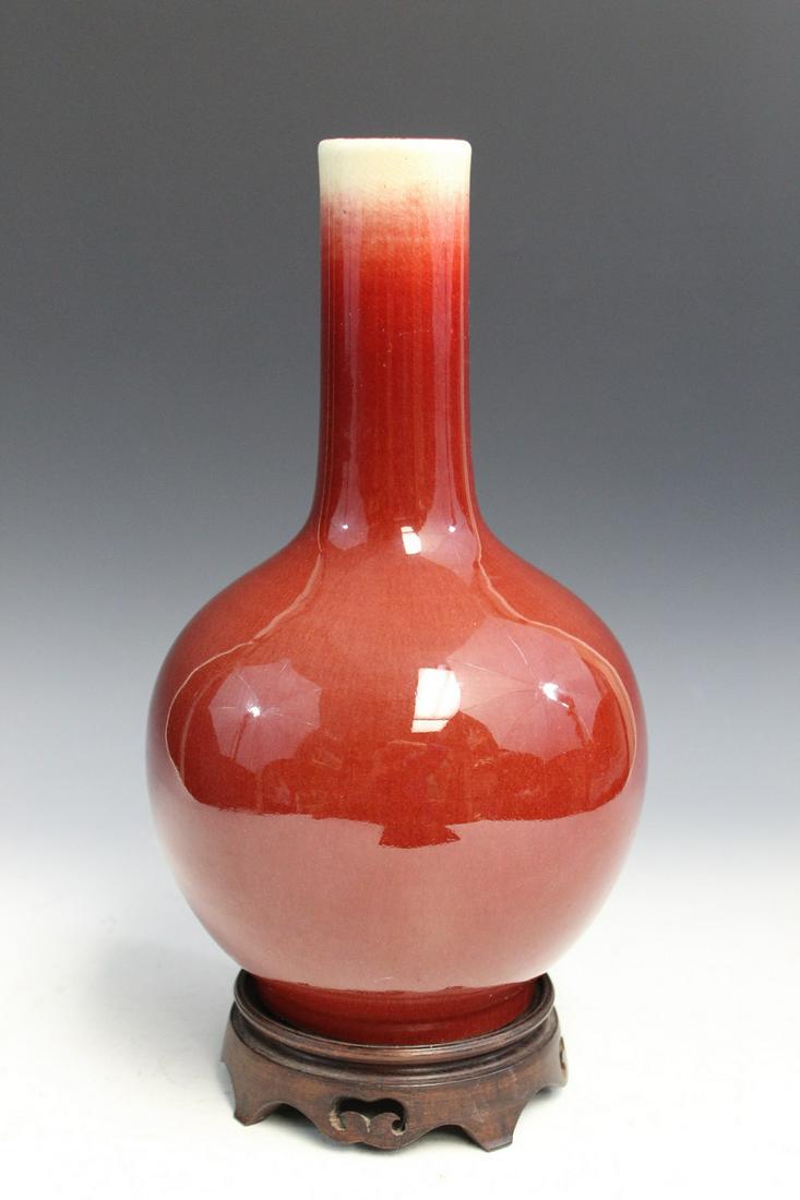 Chinese Ox-blood Red Glaze Porcelain Vase: Chinese Ox-blood Red Glaze Porcelain Vase. H 33 cm