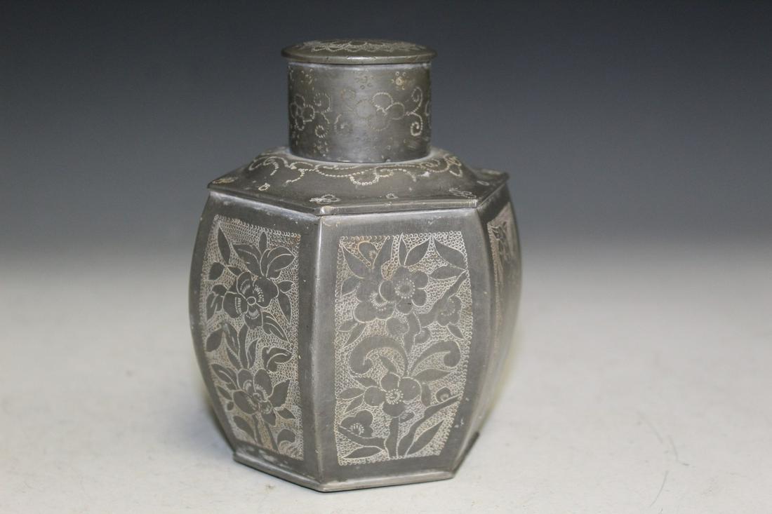 Chinese Pewter Tea Caddy. (1 of 4)