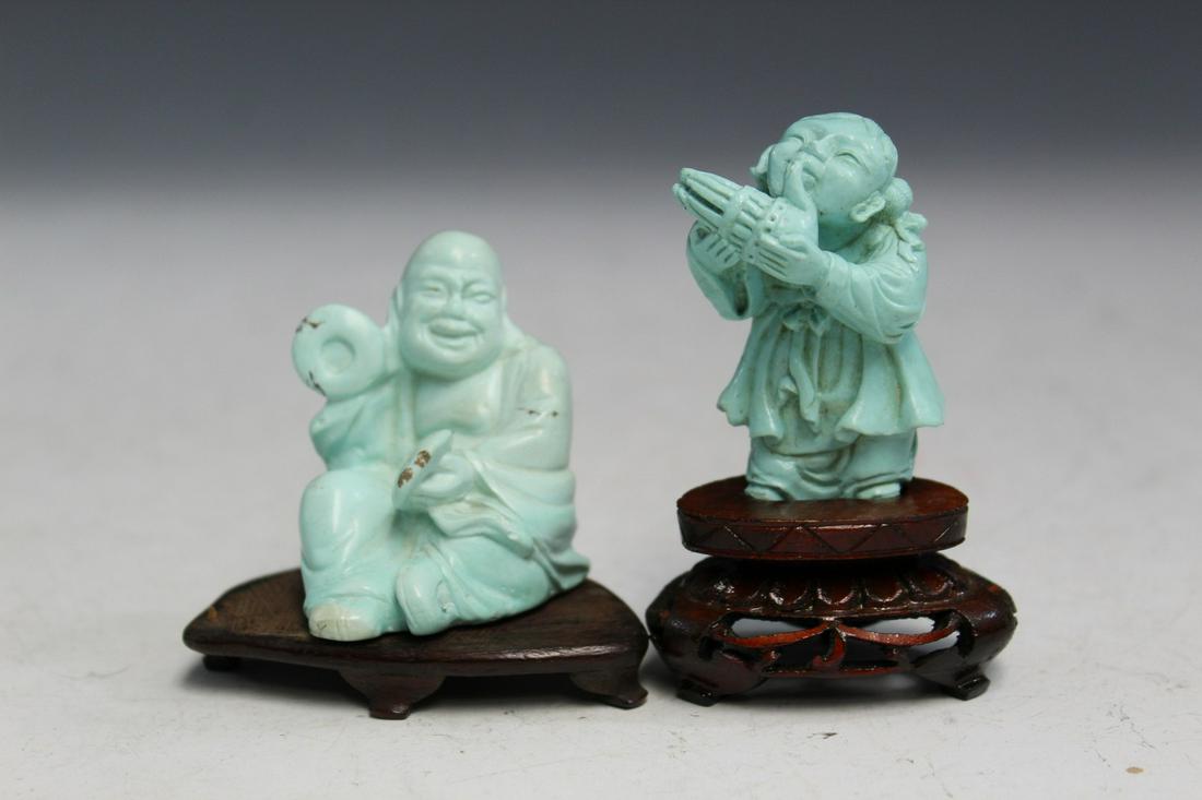 Two Chinese Carved Turquoise Figurines (1 of 4)
