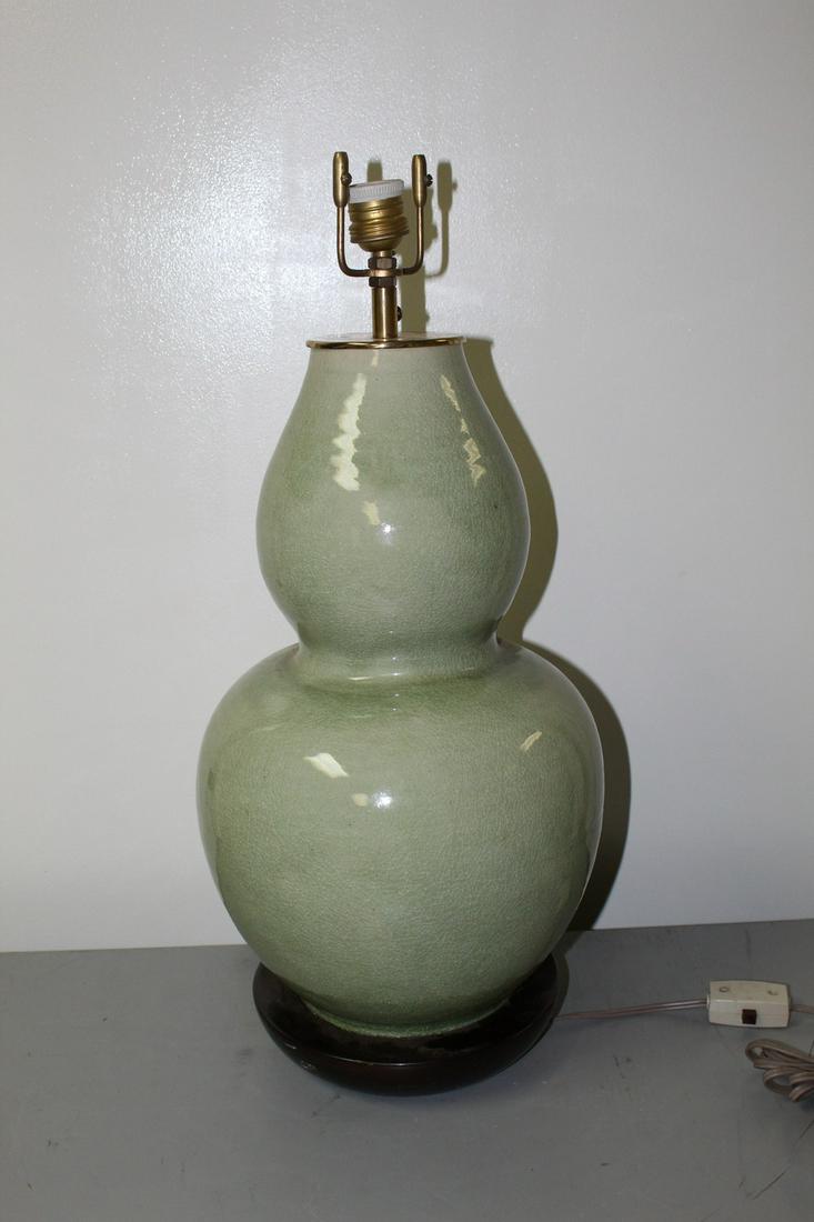 A Large Celadon Glaze Double Gourd Vase Lamp (1 of 5)