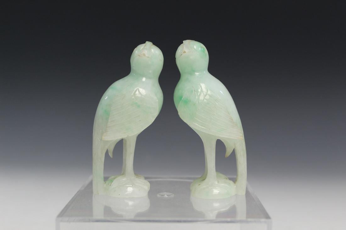 Pair of Chinese Jadeite Birds: Pair of Chinese Jadeite Birds. H 8 cm