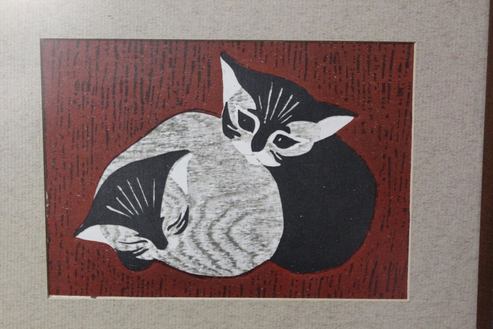 Two Cats, KAORU KAWANO (1916-1965). Japanese print. (1 of 2)
