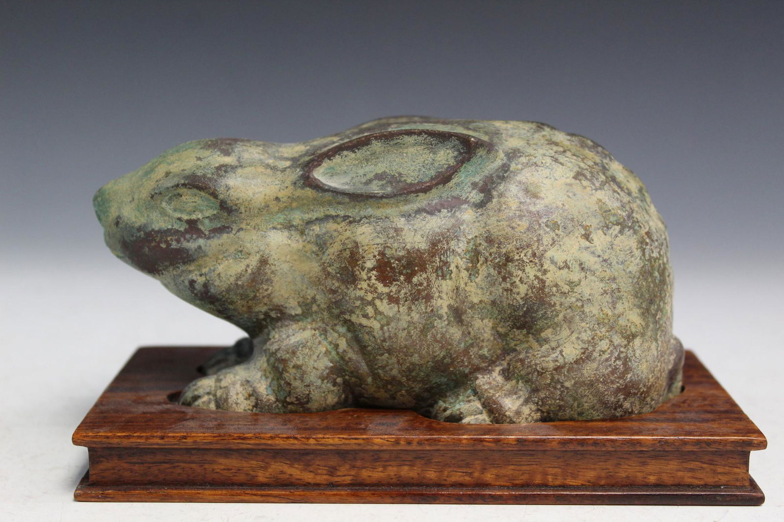 Chinese Bronze Rabbit Statue on Wood Stand (1 of 3)