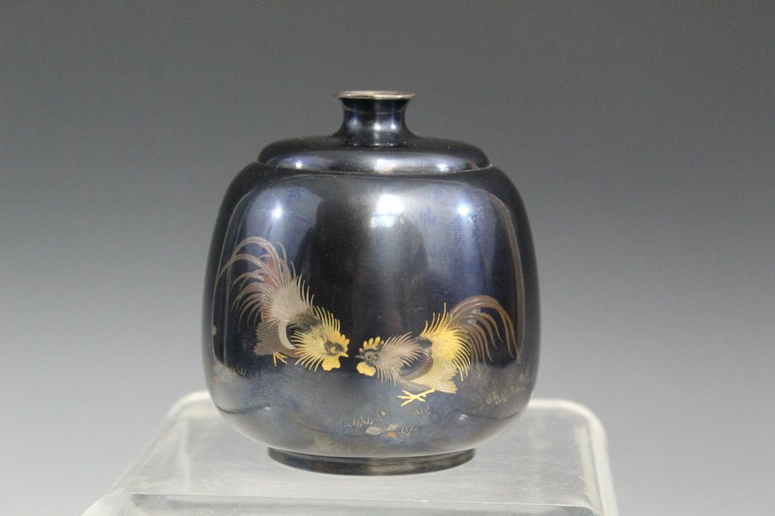 Japanese Bronze Vase, Nogawa Mark. With Silver and Gold (1 of 4)