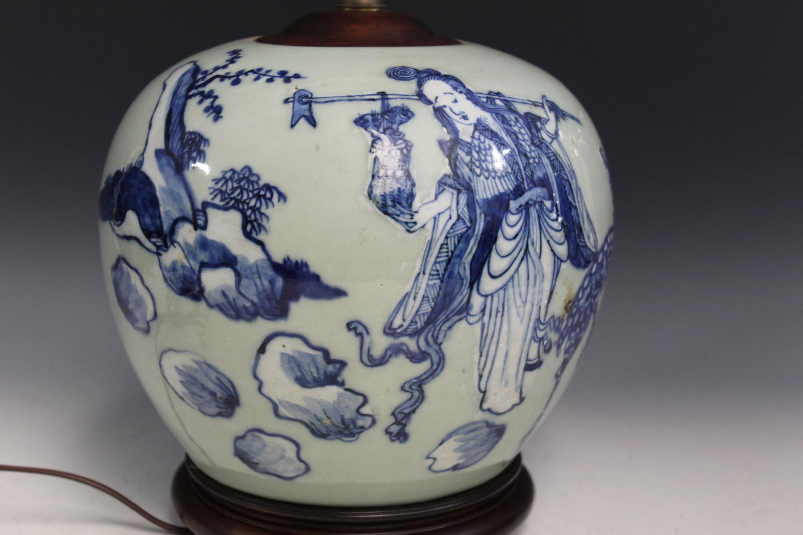 Chinese Celadon Glaze Blue and White Porcelain Jar Lamp (1 of 3)
