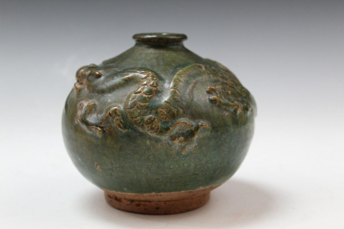 Chinese Green Glazed Pottery Vase with Dragon Design (1 of 4)